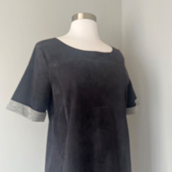 VINCE Navy Bonded Suede Night Out Navy Shift High Low Goat Leather Dress - Picture 10 of 15